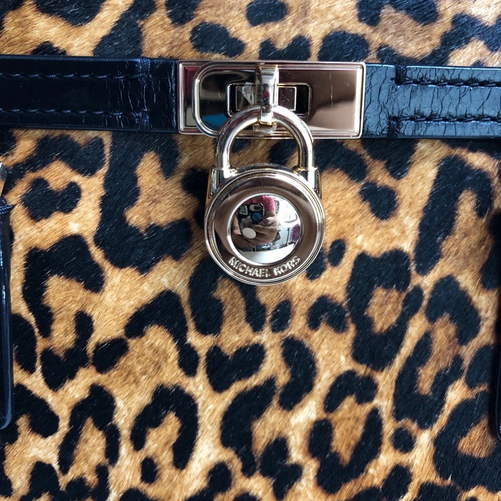 Michael Kors Leopard Hamilton Moderne Tote Gold Lock Hardware - Picture 14 of 15